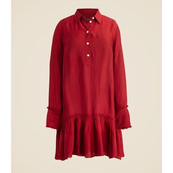 J.Crew Amelia Popover Shirtdress Drapey Viscose Twill Burgundy Ruffle Small NWT - Picture 4 of 14